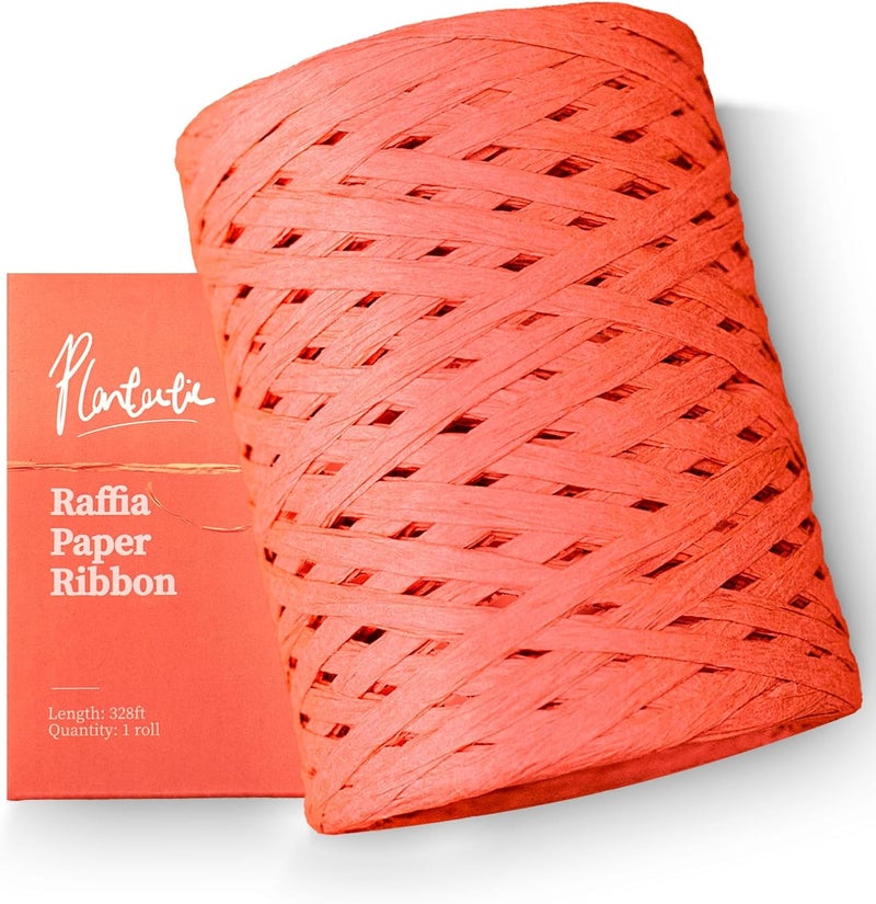 plantactic Raffia Paper Ribbon for Gift Wrapping/DIY Decoration, 328 Feet 1 Roll (Red) - Image 1